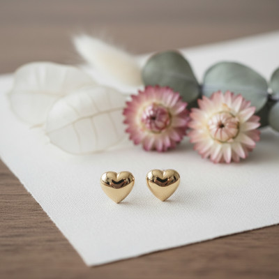 Boucles d'oreilles Coeurs, Or Jaune 375, 4x4mm - Bambins