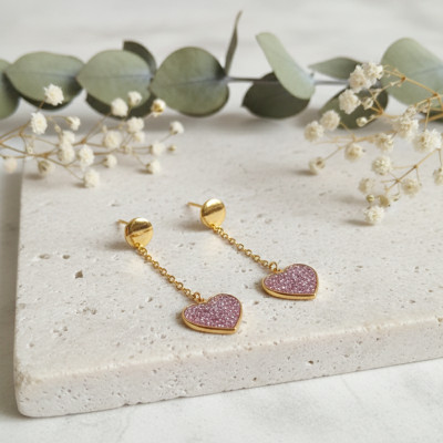 Boucles d'oreilles Coeur pailleté, Or jaune 375 - Bambins