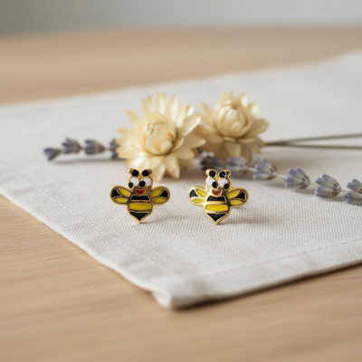 Boucles d'oreilles Abeilles, Or Jaune 375 & Email - Bambins