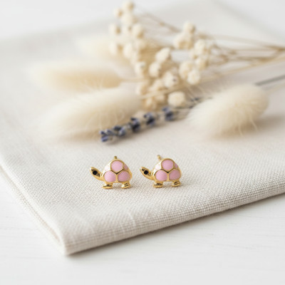 Boucles d'oreilles Tortue rose, Or jaune - Emanessence