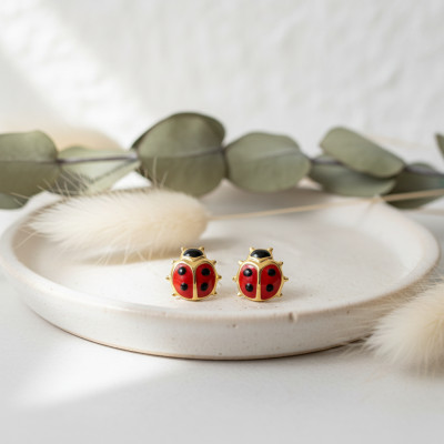 Boucles d'oreilles Coccinelle, Or jaune - Emanessence