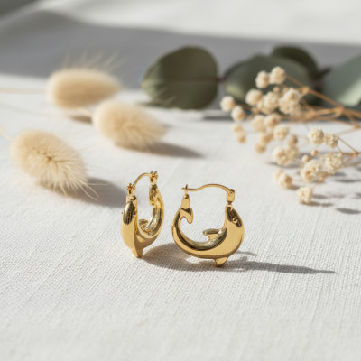 Boucles d'oreilles Créoles Dauphins, Or Jaune 375, 16x19mm - Bambins