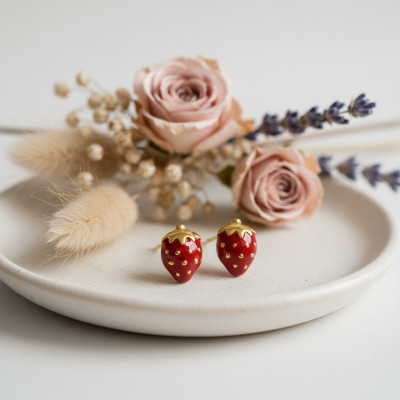 Boucles d'oreilles Fraise, Or jaune - Emanessence