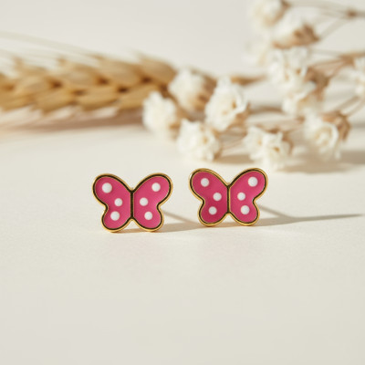 Boucles d'oreilles Papillons Rose, Or Jaune 375 - Bambins
