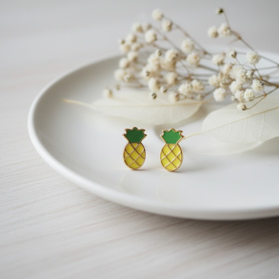 Boucles d'oreilles Ananas, Plaqué Or Jaune - Bambins