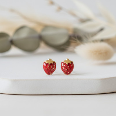 Boucles d'oreilles Fraises, Plaqué Or Jaune - Bambins