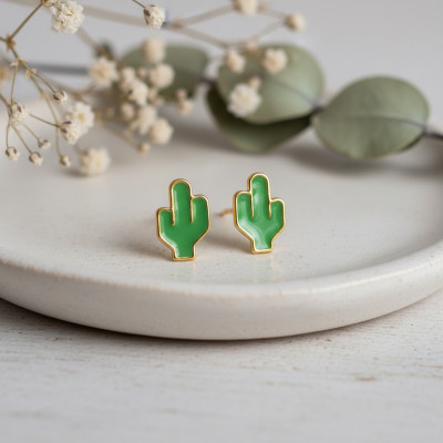 Boucles d'oreilles Cactus, Plaqué Or Jaune - Bambins