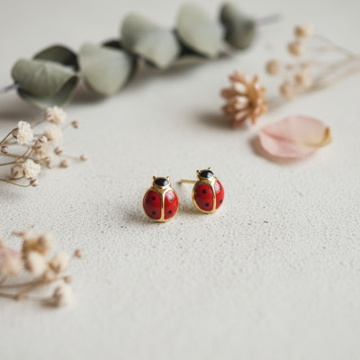 Boucles d'oreilles Coccinelles, Plaqué Or Jaune - Bambins