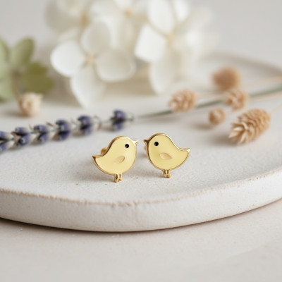 Boucles d'oreilles Poussin, Or Jaune 375 & Laque - Bambins
