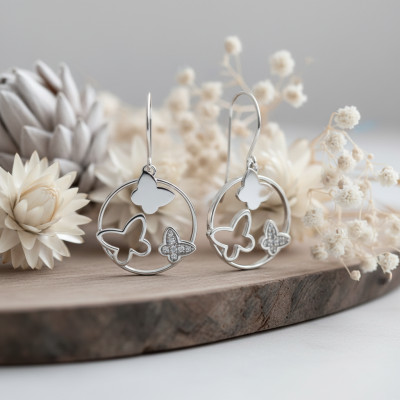 Boucles d'oreilles Papillon, Argent 925 & Oxydes - Emanessence