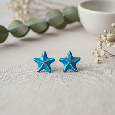 Boucles d'oreilles Etoile de mer, Argent 925 & laque, 7mm - Bambins