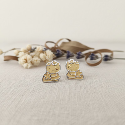 Boucles d'oreilles Kitty, 2 Ors 375, 6x7mm - Bambins