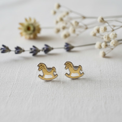 Boucles d'oreilles Cheval à bascule, 2 Ors 375, 6x5mm - Bambins