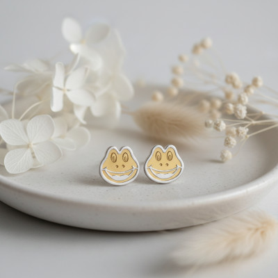 Boucles d'oreilles Grenouilles, 2 Ors 375, 7x6mm - Bambins