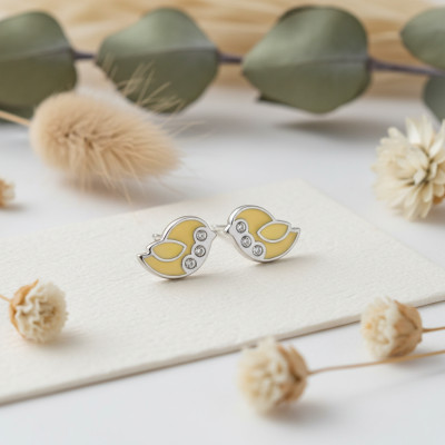Boucles d'oreilles Oiseaux, 2 Ors 375 & Zircones, 7x6mm - Bambins