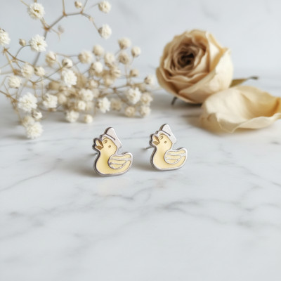 Boucles d'oreilles Canards, 2 Ors 375, 6x8mm - Bambins
