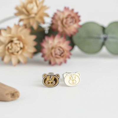 Boucles d'oreilles Nounours, 2 Ors 375, 7x6mm - Bambins