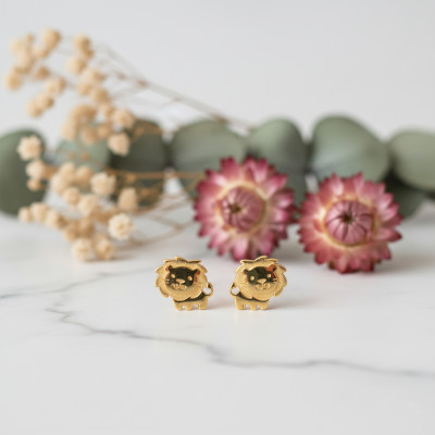 Boucles d'Oreilles Lion, Or Jaune 750 - Bambins