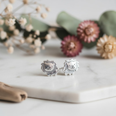 Boucles d'oreilles Lion Enfant, Or blanc 375 - Bambins