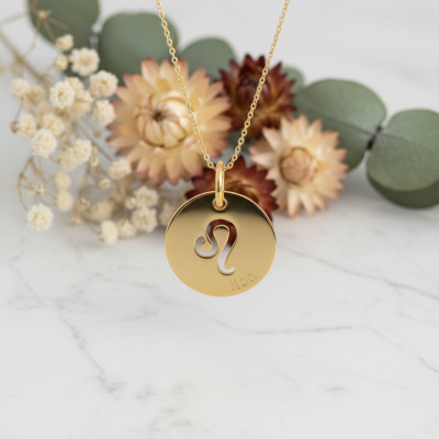 Pendentif Signe Astrologique Lion, Or jaune 750, 15mm - Emanessence