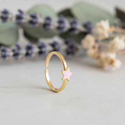 Bague Enfant Etoile, Plaqué or & Laque, Ajustable - Bambins
