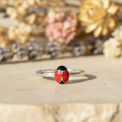 Bague Enfant Coccinelle, Argent 925, Ajustable - Bambins