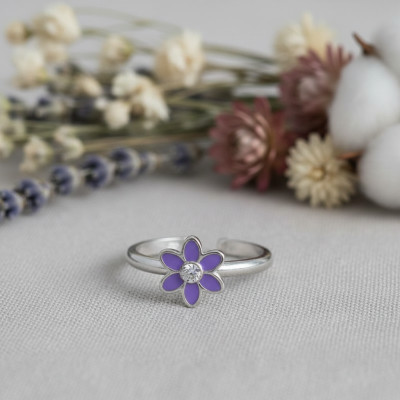 Bague Enfant Fleur Perle de verre, Argent 925 & Email, Ajustable - Bambins
