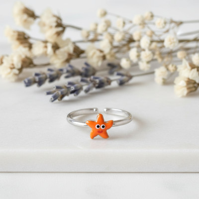 Bague Enfant Etoile de mer, Argent 925 & Email, Ajustable - Bambins