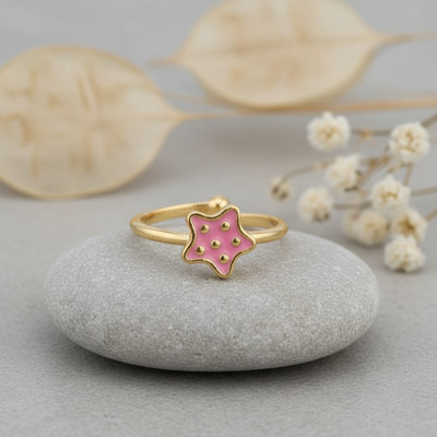 Bague Enfant Etoile, Plaqué or & Email à pois, Ajustable - Bambins