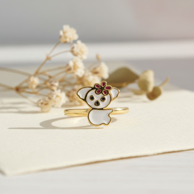 Bague Enfant Koala, Plaqué or & Email, Ajustable - Bambins