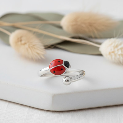 Bague Enfant Coccinelle, Argent 925 & Laque, Ajustable - Bambins