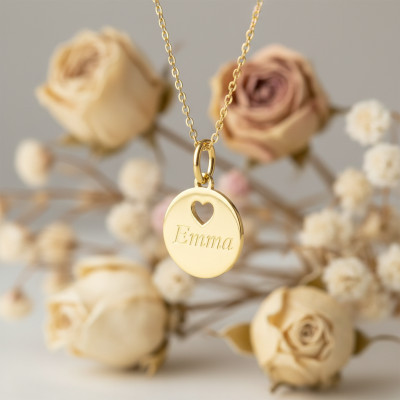 Pendentif Jeton Coeur personnalisable, Or jaune, 12mm - Emanessence