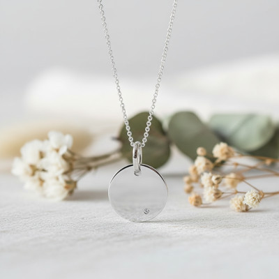 Pendentif à graver rond, Or blanc 750 & diamant, 16 & 21mm - Emanessence