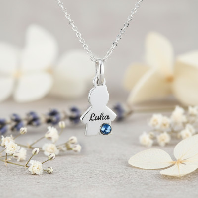 Pendentif Or blanc 375, Garçon Pierre de Naissance Swarovski - Bambins