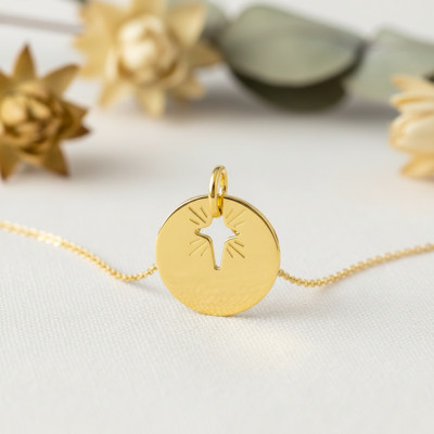 Pendentif Jeton motif croix, Or jaune - Emanessence