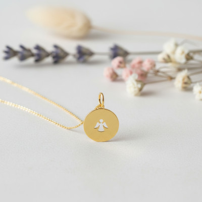 Pendentif jeton Ange ajouré, Or Jaune, 15mm - Emanessence