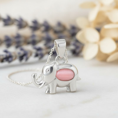 Pendentif Éléphant, Œil de Chat & Argent - Bambins