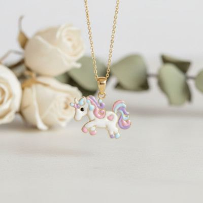 Pendentif Licorne, Email & Or jaune 375 - Bambins