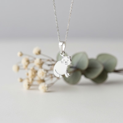 Pendentif Petit Chat, Or blanc 375 - Bambins