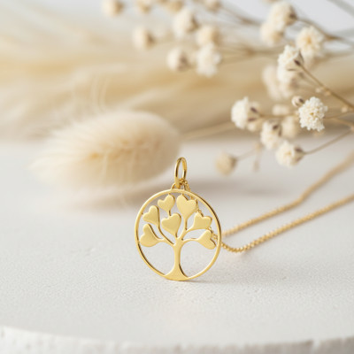 Pendentif Coeur Arbre de Vie, Plaqué Or - Emanessence