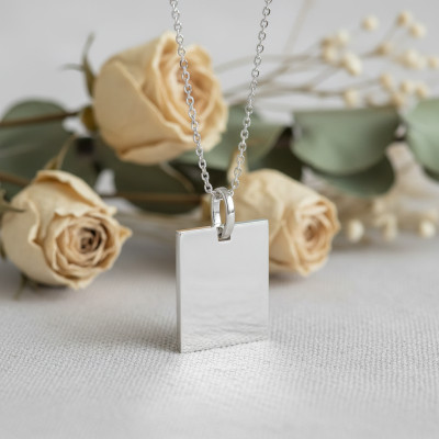 Pendentif Plaque rectangle à graver, Or blanc, 19x14mm - Emanessence