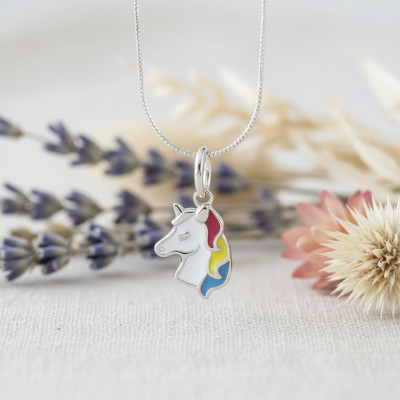 Pendentif Licorne, Argent & Laque Multicolore - Bambins