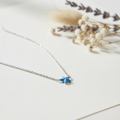 Collier Etoile de mer, Laque Bleue & Argent Rhodié 925 - Bambins