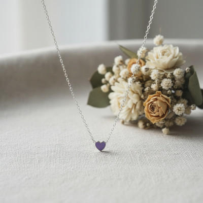 Collier Cœur, Laque Violette & Argent Rhodié 925 - Bambins