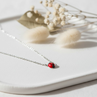 Collier Coccinelle, Laque Rouge & Argent Rhodié 925 - Bambins