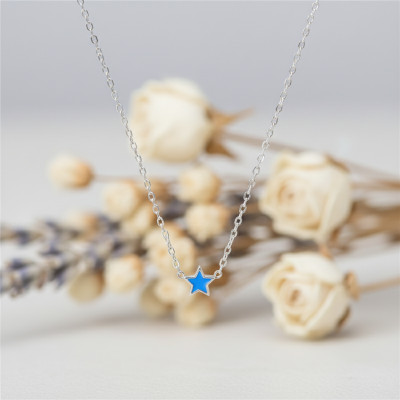 Collier Etoile, Laque Bleue & Argent Rhodié 925 - Bambins