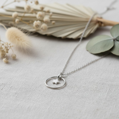 Collier Cercle ouvert & étoile, Argent 925, 42cm - Bambins