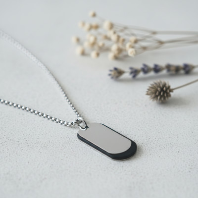 Collier Plaque militaire, Acier & Pvd noir, 55cm - Emanessence