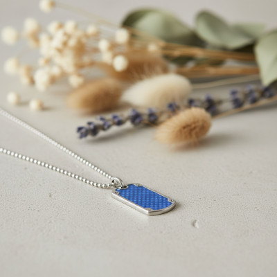 Collier Plaque militaire, Acier & Carbone bleu, 60cm - Emanessence