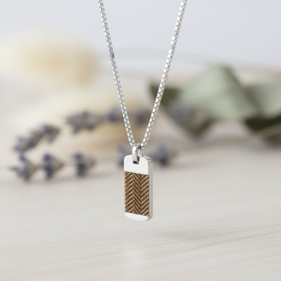 Collier Plaque militaire, Acier & Bambou, 55cm - Emanessence